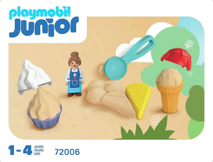 Playmobil Junior Sand Ice Cream Shop – Beach Toy Set for Toddlers, Sand Moulds & Scoop, Outdoor Sensory Play, Easy‑Clean, Ages 2+