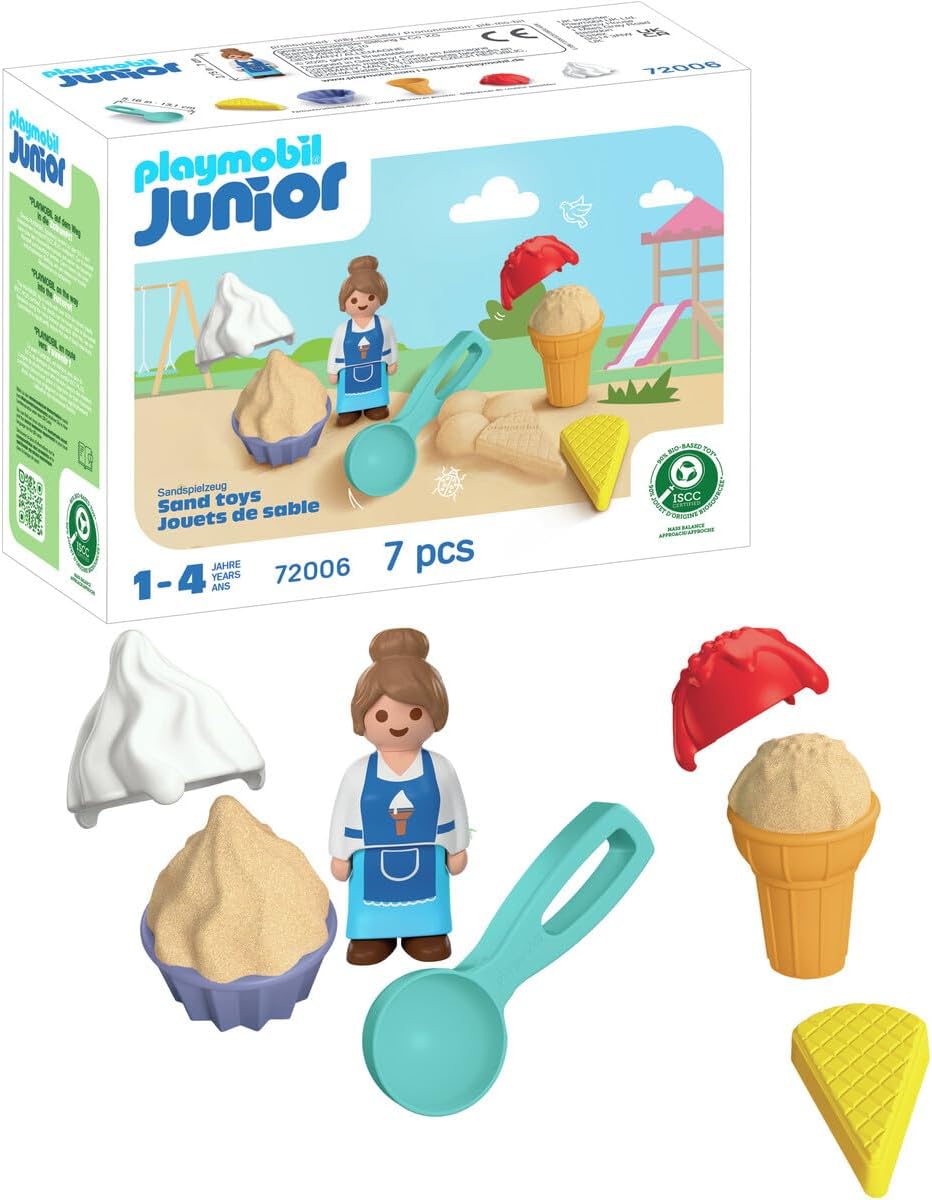 Playmobil Junior Sand Ice Cream Shop – Beach Toy Set for Toddlers, Sand Moulds & Scoop, Outdoor Sensory Play, Easy‑Clean, Ages 2+