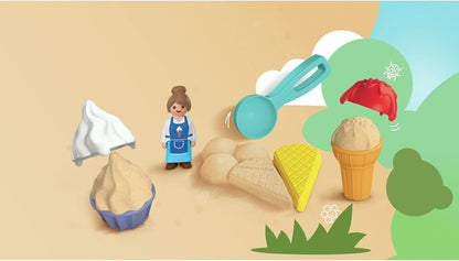 Playmobil Junior Sand Ice Cream Shop – Beach Toy Set for Toddlers, Sand Moulds & Scoop, Outdoor Sensory Play, Easy‑Clean, Ages 2+