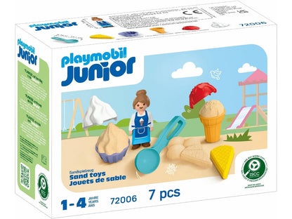 Playmobil Junior Sand Ice Cream Shop – Beach Toy Set for Toddlers, Sand Moulds & Scoop, Outdoor Sensory Play, Easy‑Clean, Ages 2+