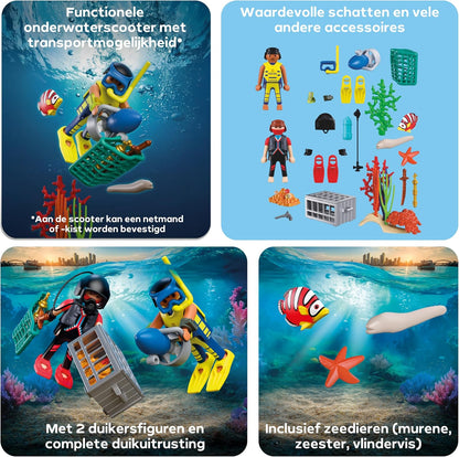 PLAYMOBIL City Action Politieduiker met schat, 2 figuren + onderwaterscooter & zeedieren, Stimuleert creativiteit, Kinderspeelgoed voor kinderen vanaf 4 jaar, 72078