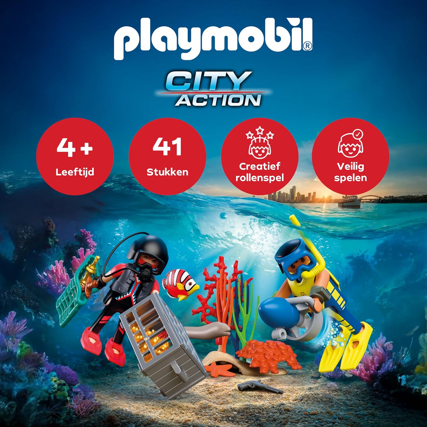 PLAYMOBIL City Action Politieduiker met schat, 2 figuren + onderwaterscooter & zeedieren, Stimuleert creativiteit, Kinderspeelgoed voor kinderen vanaf 4 jaar, 72078