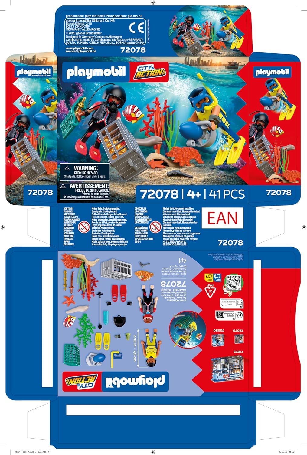 PLAYMOBIL City Action Politieduiker met schat, 2 figuren + onderwaterscooter & zeedieren, Stimuleert creativiteit, Kinderspeelgoed voor kinderen vanaf 4 jaar, 72078