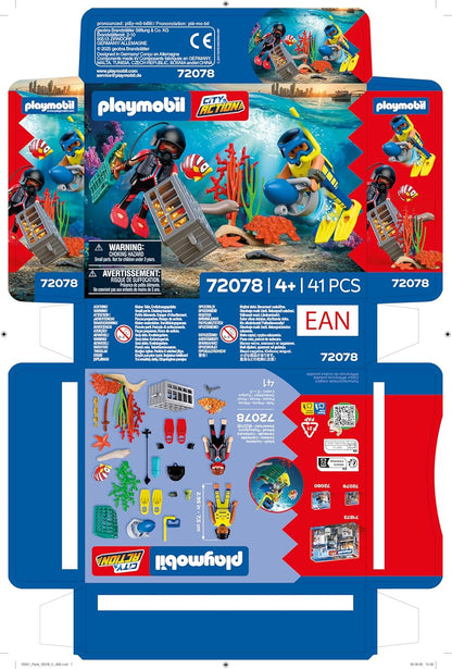 PLAYMOBIL City Action Politieduiker met schat, 2 figuren + onderwaterscooter & zeedieren, Stimuleert creativiteit, Kinderspeelgoed voor kinderen vanaf 4 jaar, 72078