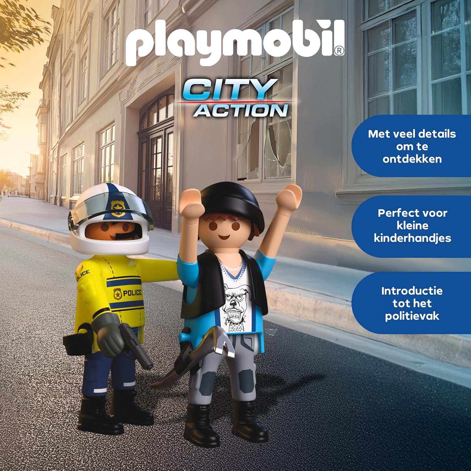 PLAYMOBIL City Action Politie Motorachtervolging, Politieagent achtervolgt dief op longboard, Stimuleert creativiteit, Kinderspeelgoed voor kinderen vanaf 4 jaar, 72079