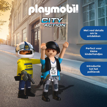 PLAYMOBIL City Action Politie Motorachtervolging, Politieagent achtervolgt dief op longboard, Stimuleert creativiteit, Kinderspeelgoed voor kinderen vanaf 4 jaar, 72079