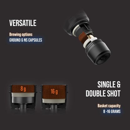 WACACO Elektrisch en draagbaar, met 4 koffiesoorten en snel opwarmen, 3 * 3000 mAh batterij tot 5 kopjes, espressomachine van 20 bar voor gemalen koffie & NS-capsules, touchscreen