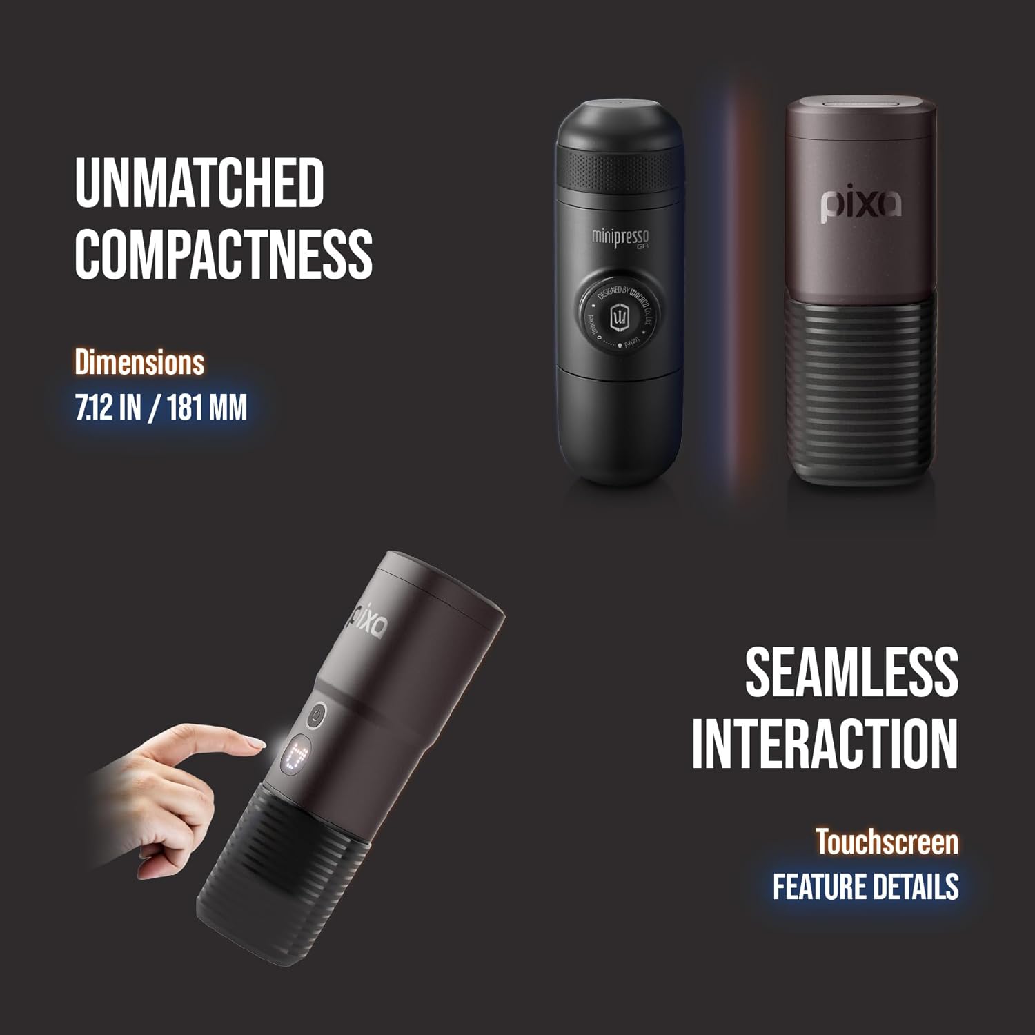WACACO Elektrisch en draagbaar, met 4 koffiesoorten en snel opwarmen, 3 * 3000 mAh batterij tot 5 kopjes, espressomachine van 20 bar voor gemalen koffie & NS-capsules, touchscreen
