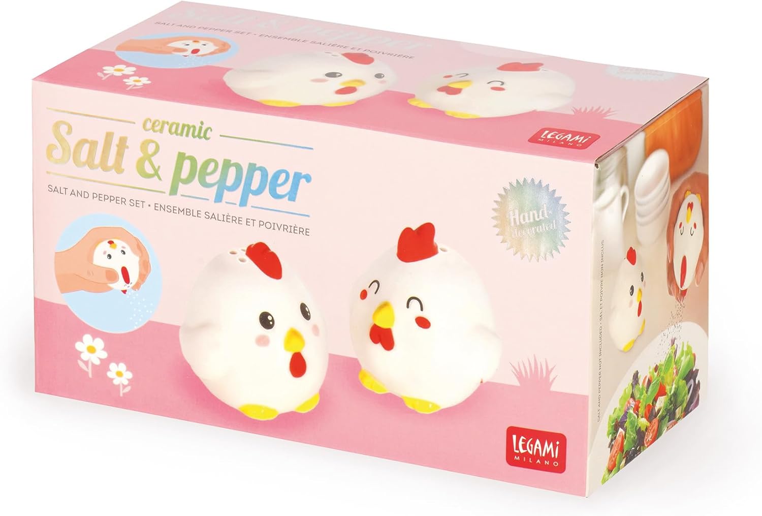 Legami - Ceramic Salt and Pepper Set in Ceranica, Hen Theme, Hand-Decorated