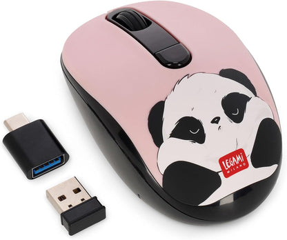 Legami - Wireless Mouse with Ultra Compact USB Receiver, Panda Theme, 3 Speed Options, ABS Material, Wireless Connection up to 10 m