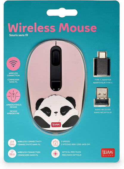 Legami - Wireless Mouse with Ultra Compact USB Receiver, Panda Theme, 3 Speed Options, ABS Material, Wireless Connection up to 10 m