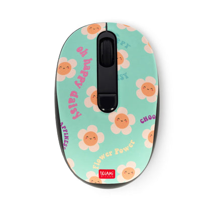Legami - Wireless Mouse with Ultra Compact USB Receiver, Daisy Theme, 3 Speed Options, ABS Material, Wireless Connection up to 10 m