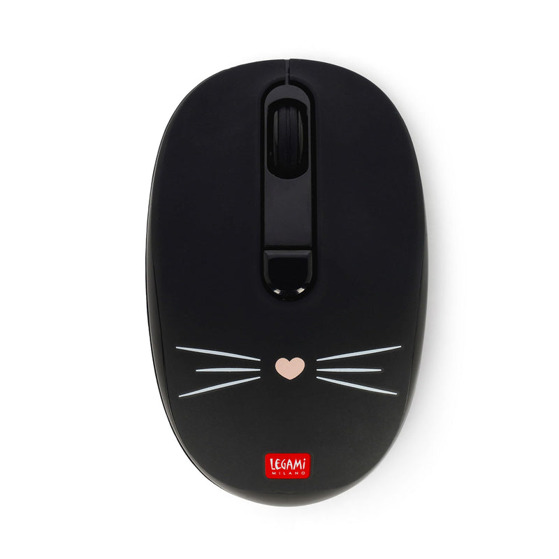 Legami - Wireless Mouse with Ultra Compact USB Receiver, Kitty Theme, 3 Speed Options, ABS Material, Wireless Connection up to 10 m