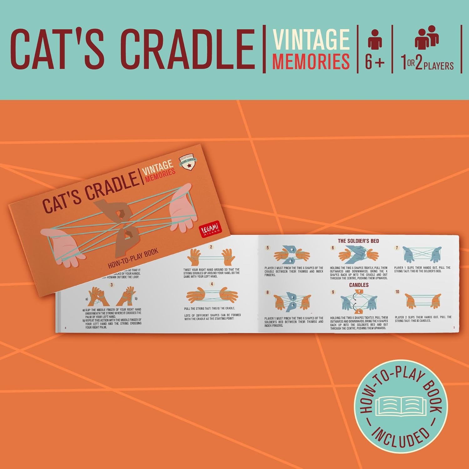 LEGAMI - Cat's Cradle Game Finger Twist for Kids and Adults Suitable for All Ages Fun Booklet with Pictures and Instructions Included