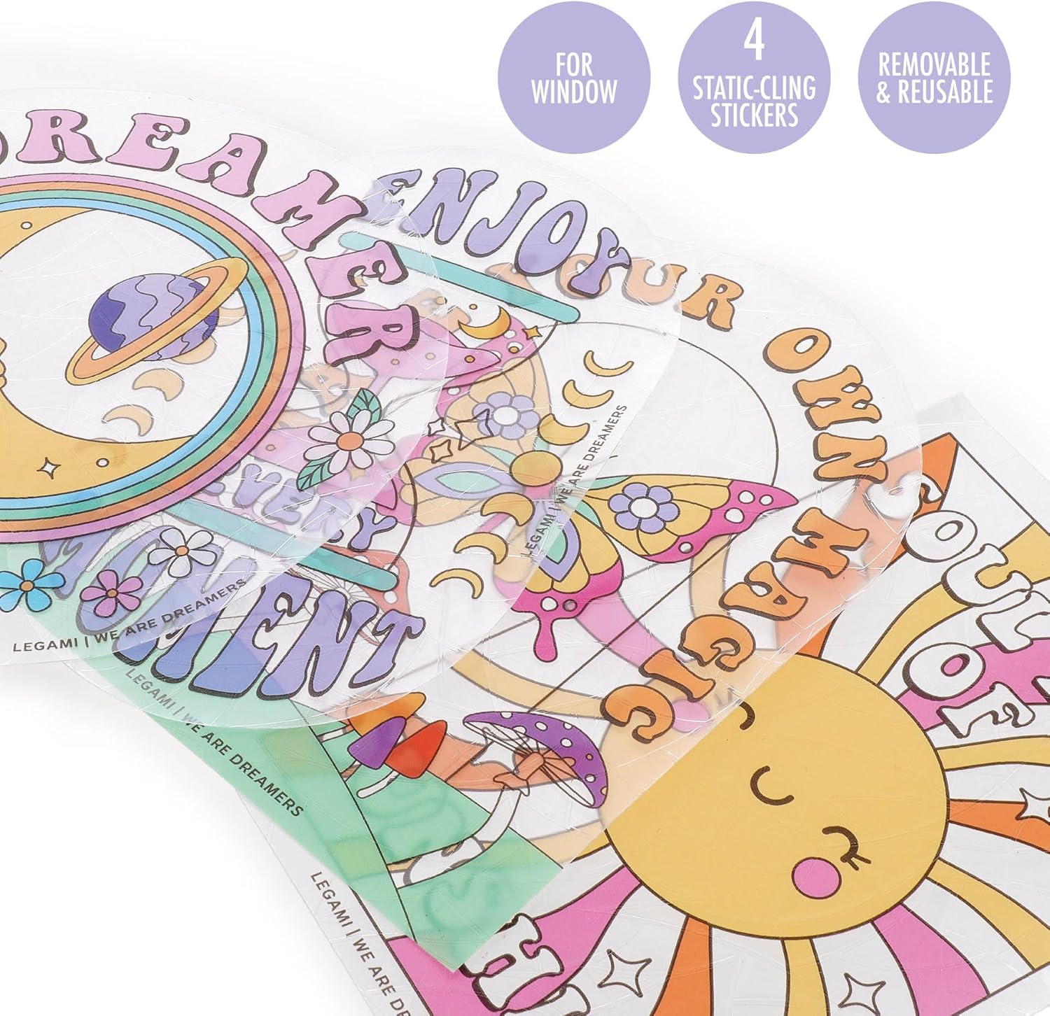 Legami Set of 4 Electrostatic Suncatchers for Window Rainbow Maker, Repositionable, Reusable, No Mark, 15 x 15 cm
