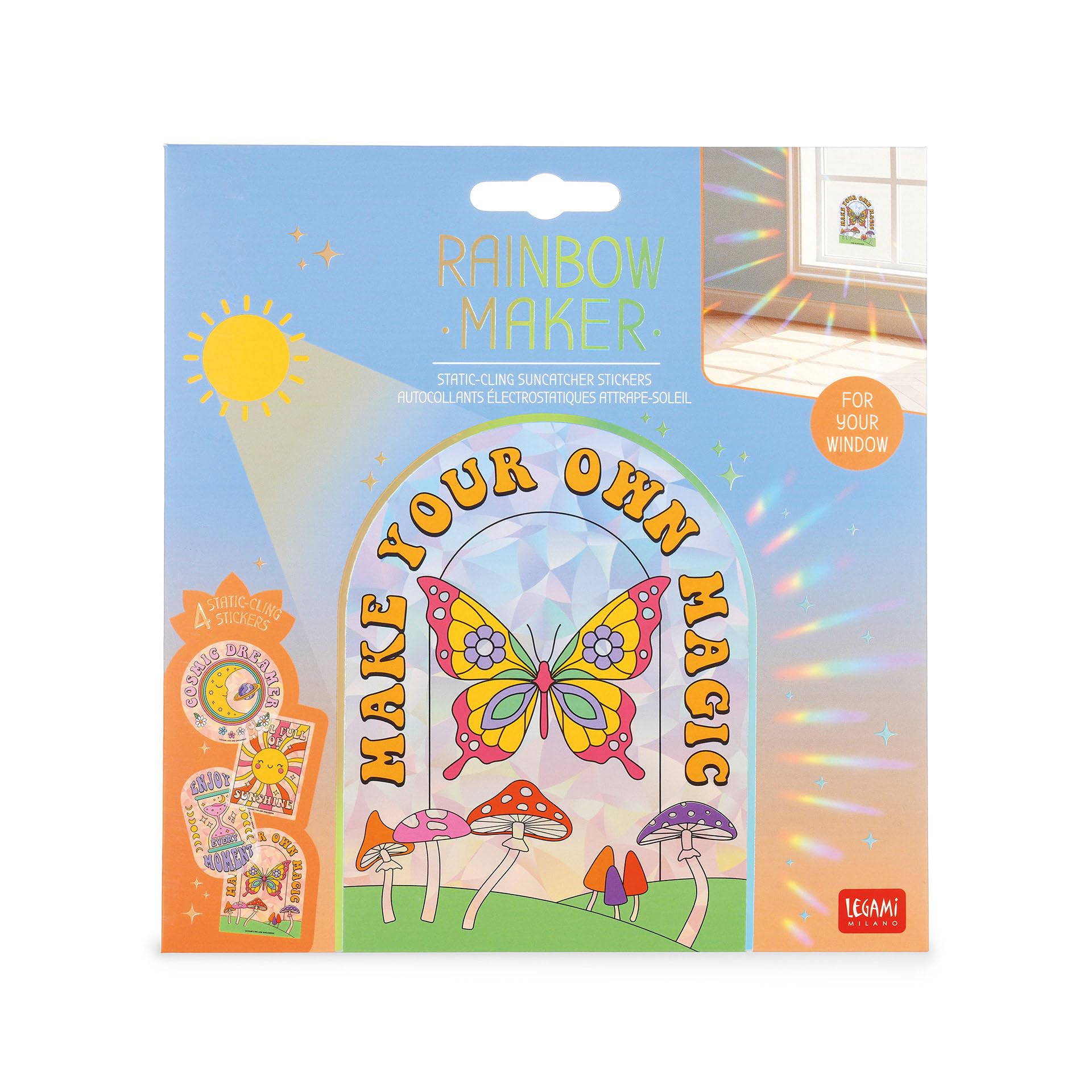 Legami Set of 4 Electrostatic Suncatchers for Window Rainbow Maker, Repositionable, Reusable, No Mark, 15 x 15 cm