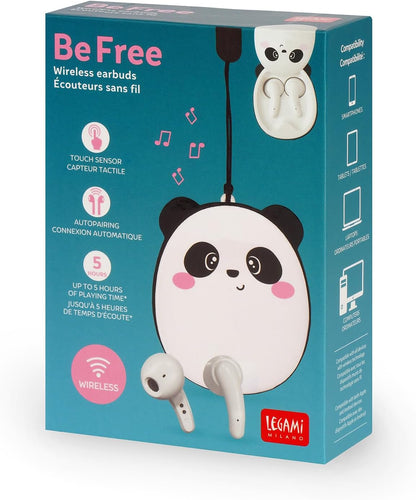 Legami - Bluetooth Headphones, Panda Theme, Wireless Headphones, Automatic Connection iOS and Android, Dual Microphone Built-in, Touch Sensor, Charging Cable Included