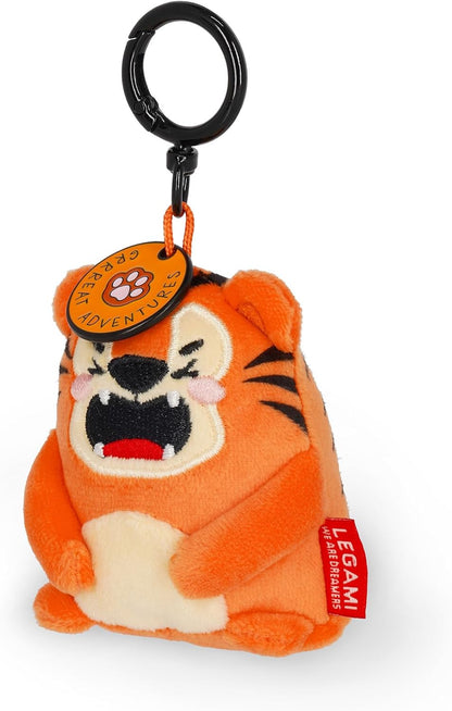 Legami - Super Soft! Tiger Themed Keyring, Plush Keychain, Pendant with Engraved Message and Zinc Carabiner, 7 x 11 cm