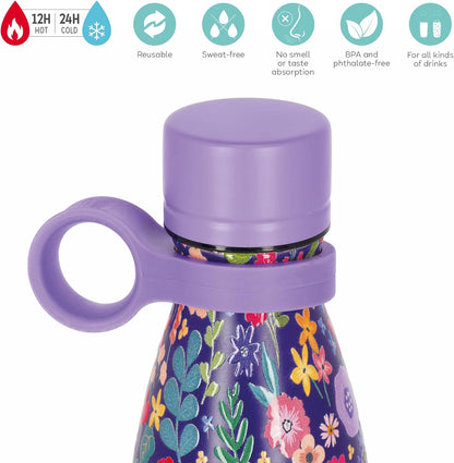 Legami - Thermo-Bottle, Hot&Cold, Theme Flowers 500 ml, Airtight, 12 Hours Hot Drinks 24 Hours Cold, Removable Silicone Handle, Stainless Steel, BPA Free