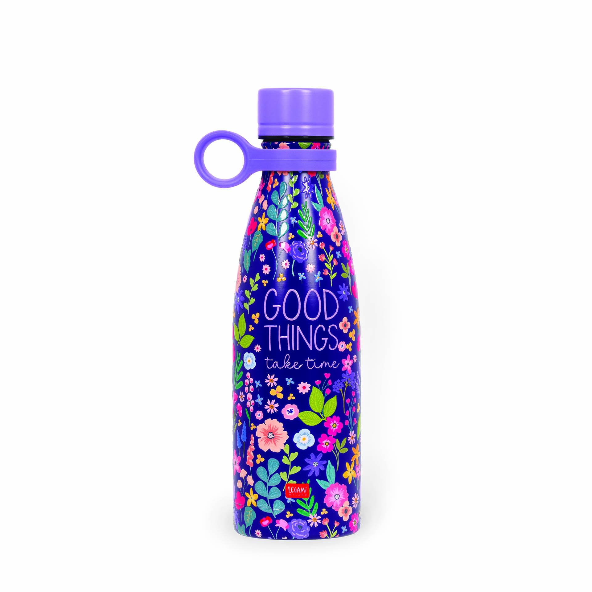 Legami - Thermo-Bottle, Hot&Cold, Theme Flowers 500 ml, Airtight, 12 Hours Hot Drinks 24 Hours Cold, Removable Silicone Handle, Stainless Steel, BPA Free