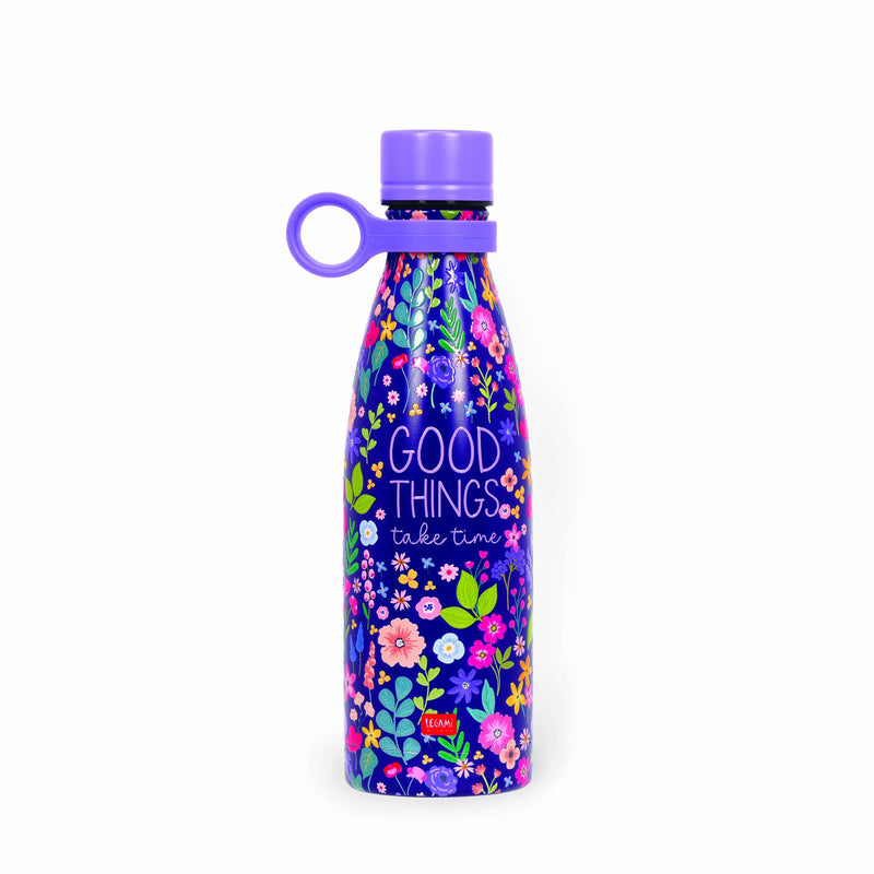Legami - Thermo-Bottle, Hot&Cold, Theme Flowers 500 ml, Airtight, 12 Hours Hot Drinks 24 Hours Cold, Removable Silicone Handle, Stainless Steel, BPA Free