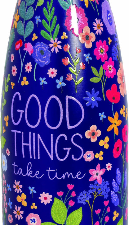 Legami - Thermo-Bottle, Hot&Cold, Theme Flowers 500 ml, Airtight, 12 Hours Hot Drinks 24 Hours Cold, Removable Silicone Handle, Stainless Steel, BPA Free