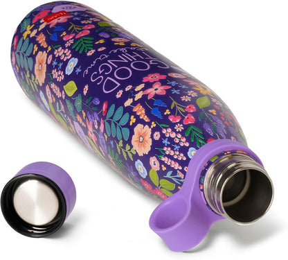 Legami - Hot & Cold, 800 ml, Flower Theme, Airtight Closure, Removable Silicone Handle, BPA and Phthalate Free