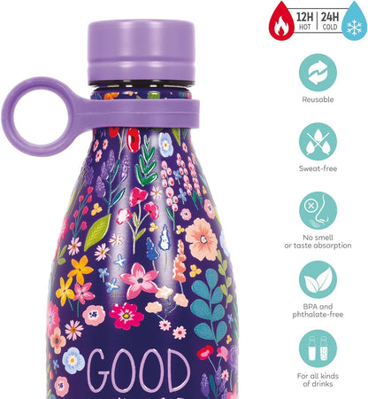 Legami - Hot & Cold, 800 ml, Flower Theme, Airtight Closure, Removable Silicone Handle, BPA and Phthalate Free