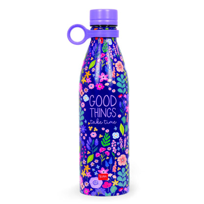 Legami - Hot & Cold, 800 ml, Flower Theme, Airtight Closure, Removable Silicone Handle, BPA and Phthalate Free