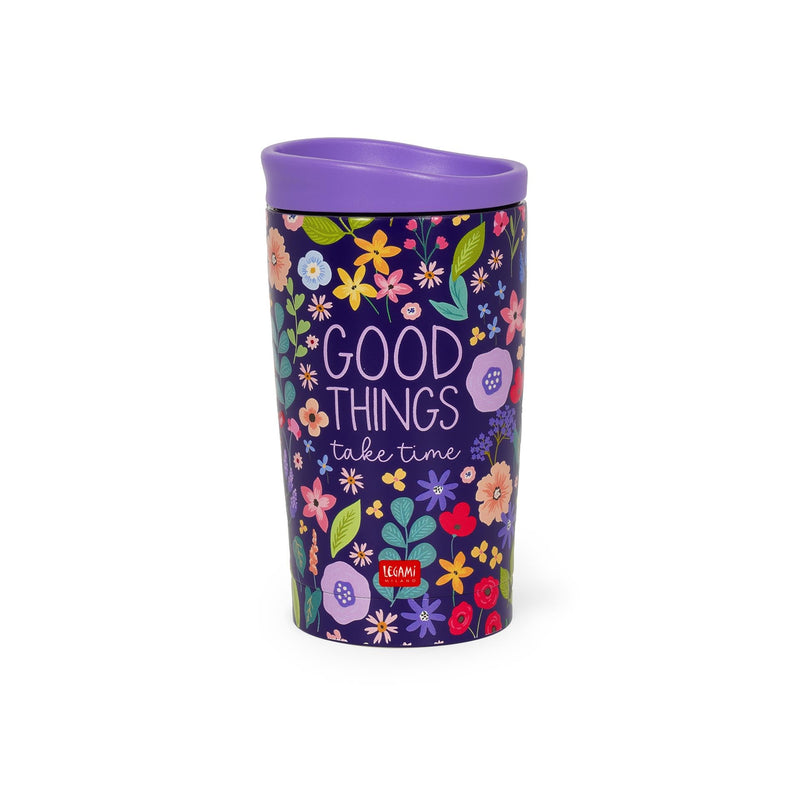 Legami - Thermal Mug - Hot & Cold - Vacuum Tumbler, Flower Motif, Lid with Airtight Closure, Stainless Steel, Capacity 275 ml, for All Types of Drinks