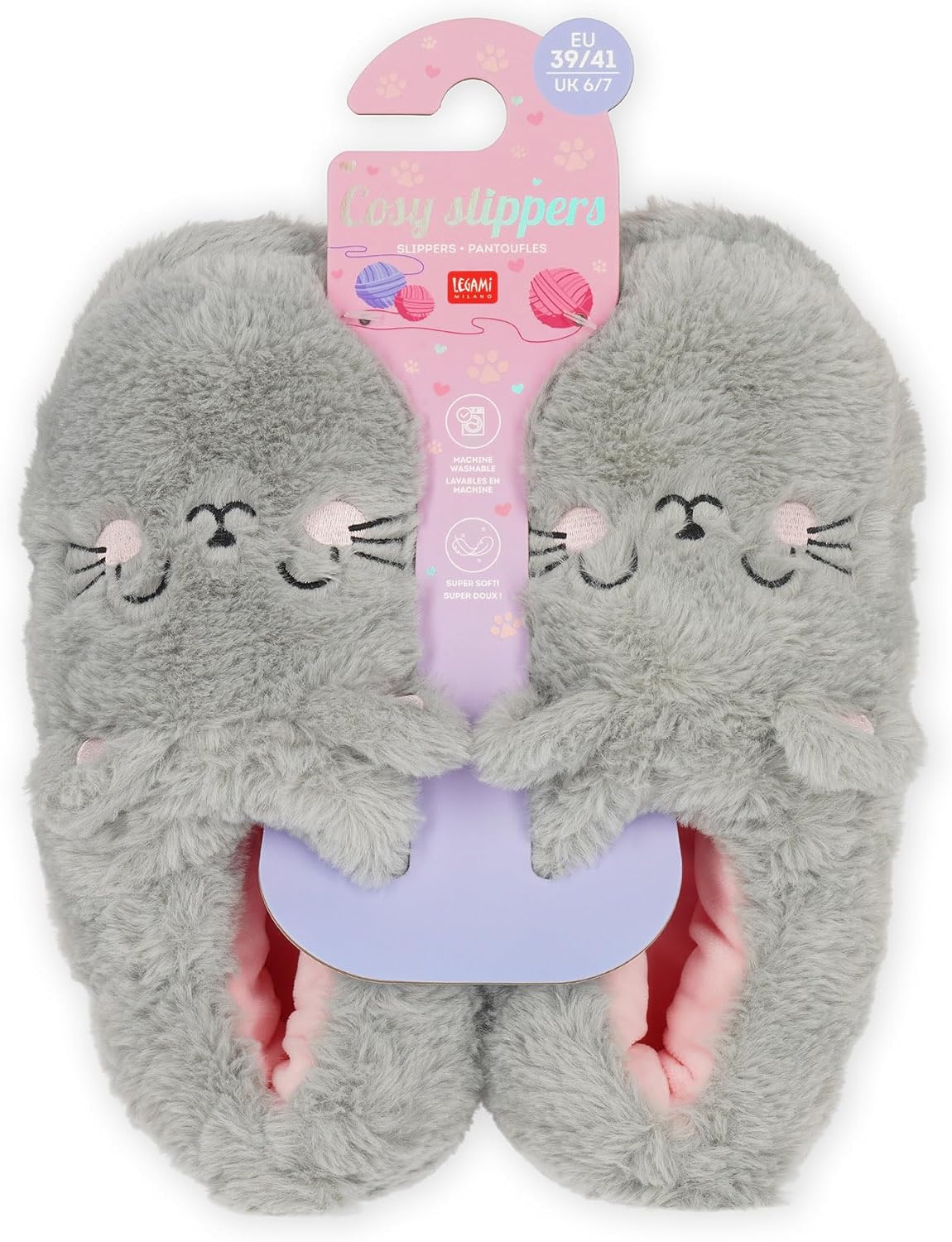 Legami - Slippers - Kitty Medium - Cosy Slippers, grey, 5/7 UK