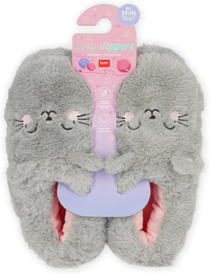 Legami - Slippers - Kitty Medium - Cosy Slippers, grey, 5/7 UK