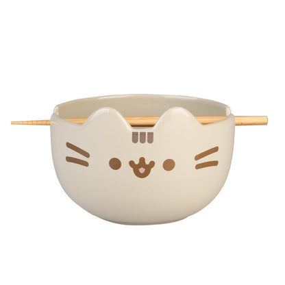 Grupo Erik Ramen Bowl Set with Chopsticks - Pusheen Gifts for Cat Lovers | 31.7 oz - 900 ml, 6.3 x 3.5 inches - 16 x 19 cm Noodle Bowl with Chopsticks
