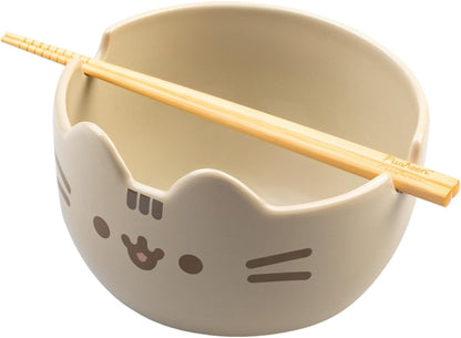 Grupo Erik Ramen Bowl Set with Chopsticks - Pusheen Gifts for Cat Lovers | 31.7 oz - 900 ml, 6.3 x 3.5 inches - 16 x 19 cm Noodle Bowl with Chopsticks