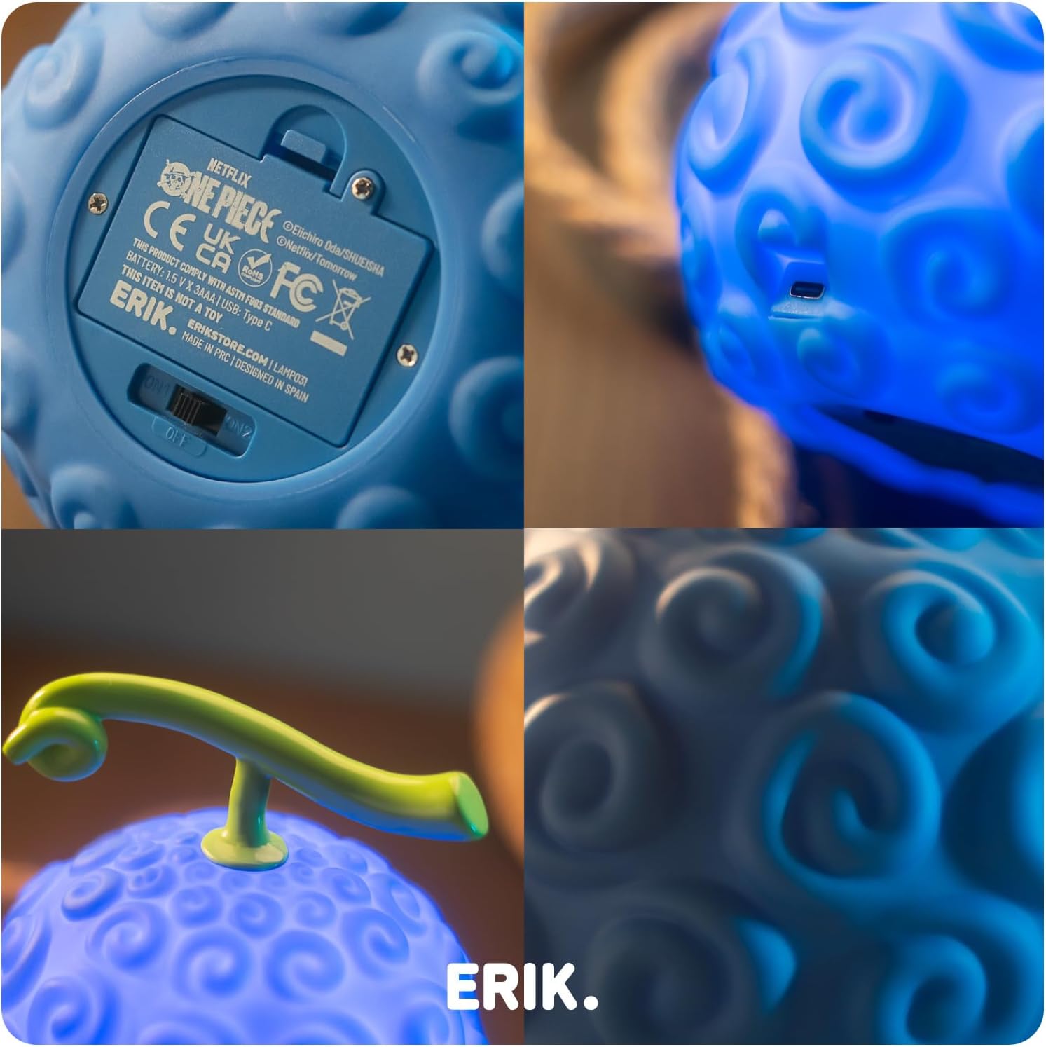 Grupo Erik Battery Lamp - One Piece Merch, Gum Gum Fruit - Devil Fruit | Night Light Kids, Night Lamp Bedside, Mood Lighting, Nightlight | One Piece Gifts, Cool Room Decor
