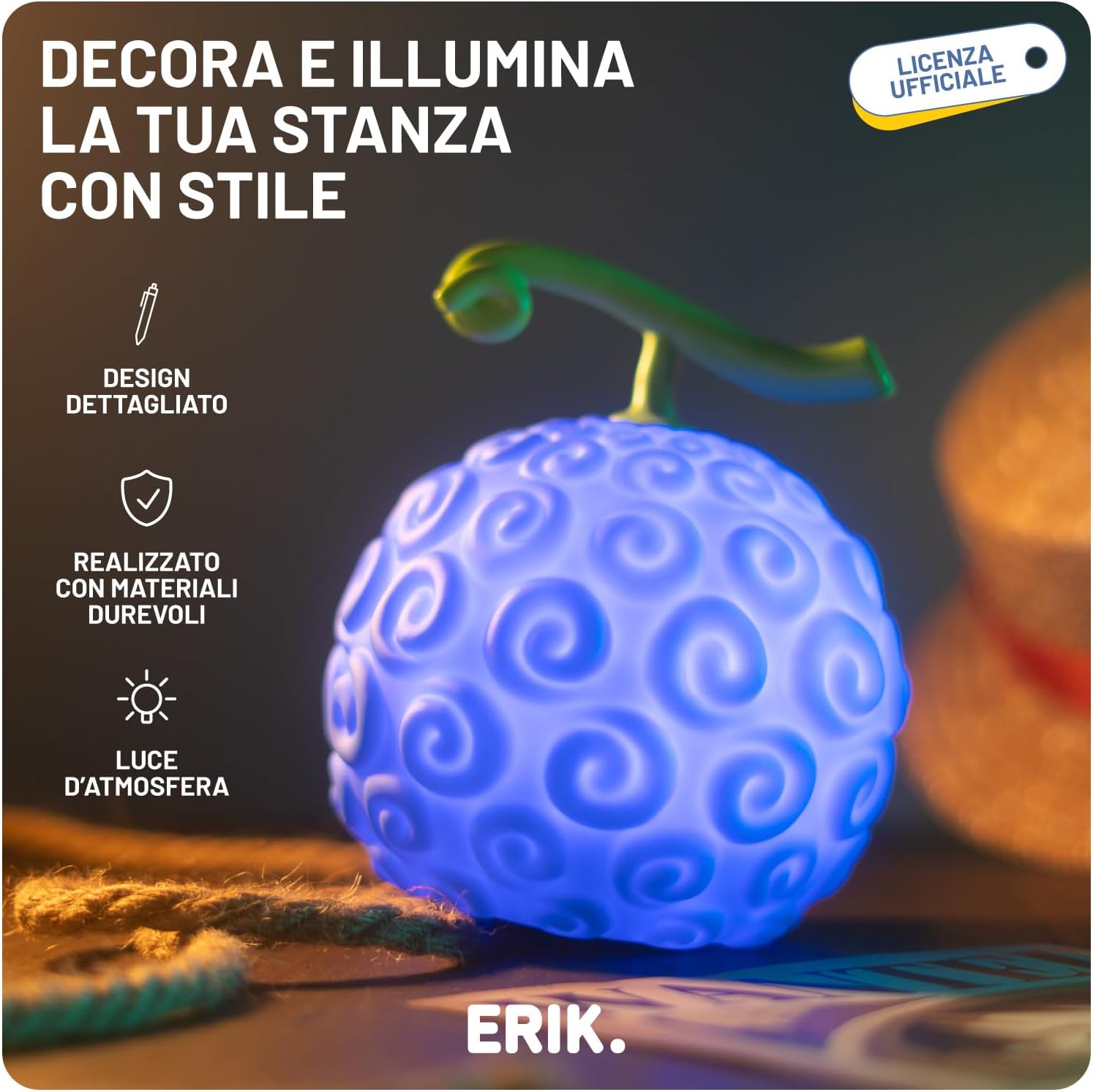 Grupo Erik Battery Lamp - One Piece Merch, Gum Gum Fruit - Devil Fruit | Night Light Kids, Night Lamp Bedside, Mood Lighting, Nightlight | One Piece Gifts, Cool Room Decor