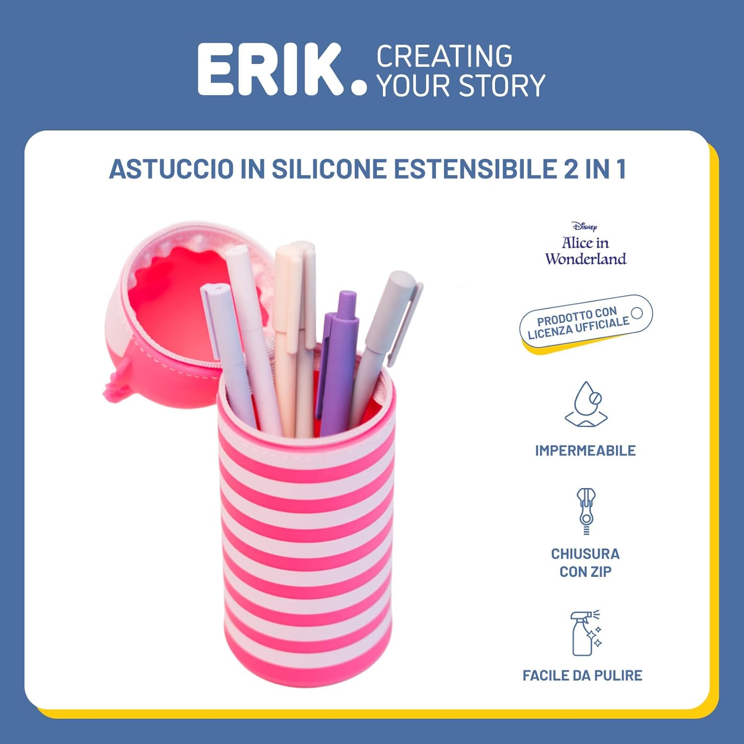 Grupo Erik Astuccio Alice nel Paese delle Meraviglie 3D - Astuccio Scuola Piccolo in Morbido Silicone, Portapenne da Scrivania 2 in 1 | Back to School: Cancelleria Bambino e Bambina (7 x 18 cm)