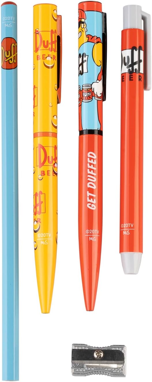 Grupo Erik Pen Holder For Desk & Stationery Set - The Simpsons Gifts | Desk Accessories - Pencil Holder, 2 Pens, Pencil, Eraser, Sharpener | Duff Beer Gifts For Men & For Women
