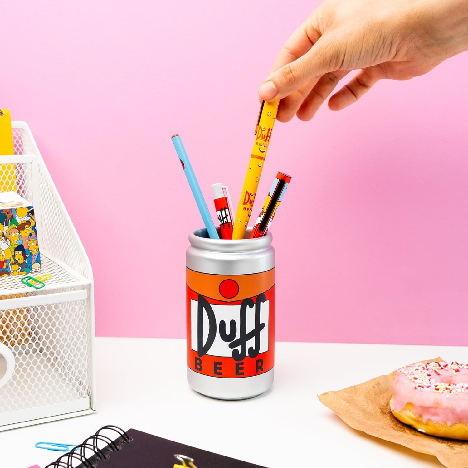 Grupo Erik Pen Holder For Desk & Stationery Set - The Simpsons Gifts | Desk Accessories - Pencil Holder, 2 Pens, Pencil, Eraser, Sharpener | Duff Beer Gifts For Men & For Women