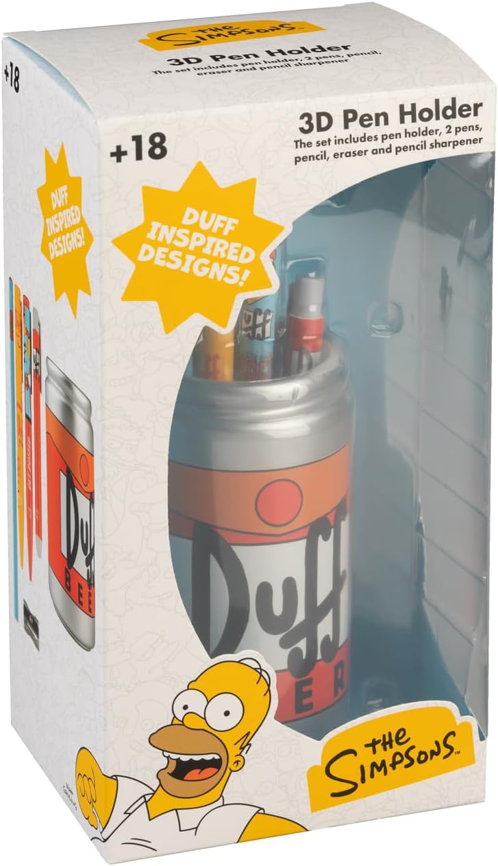 Grupo Erik Pen Holder For Desk & Stationery Set - The Simpsons Gifts | Desk Accessories - Pencil Holder, 2 Pens, Pencil, Eraser, Sharpener | Duff Beer Gifts For Men & For Women