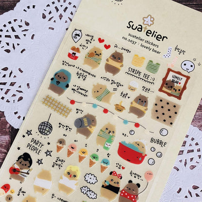Suatelier No 1037 Lovely Bear - Clear Vinyl Stickers - Kawaii Korean Stationery Ice Cream Trees Party