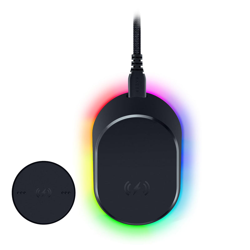 Razer Mouse Dock Pro & Charging Puck - Magnetisch draadloos oplaadstation en oplaadmodule voor compatibele muizen (magnetisch dock met laadstatus RGB-verlichting, antislip gekko-voeten, oplaadpuck