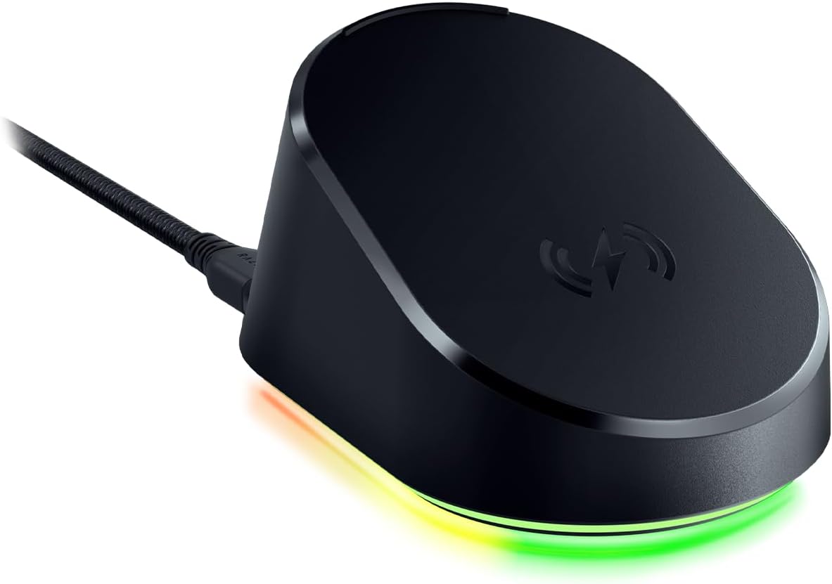 Razer Mouse Dock Pro & Charging Puck - Magnetisch draadloos oplaadstation en oplaadmodule voor compatibele muizen (magnetisch dock met laadstatus RGB-verlichting, antislip gekko-voeten, oplaadpuck