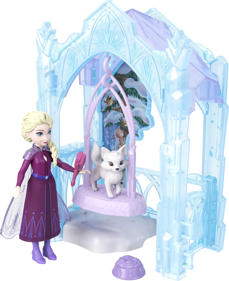 Mattel Disney Frozen Elsa Small Doll & Winter Animal Playset with Fox and Bird Figures, Slide & Accessories, Storytime Stackers Icy Animal Hideaway, JFG29