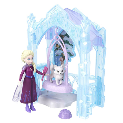 Mattel Disney Frozen Elsa Small Doll & Winter Animal Playset with Fox and Bird Figures, Slide & Accessories, Storytime Stackers Icy Animal Hideaway, JFG29