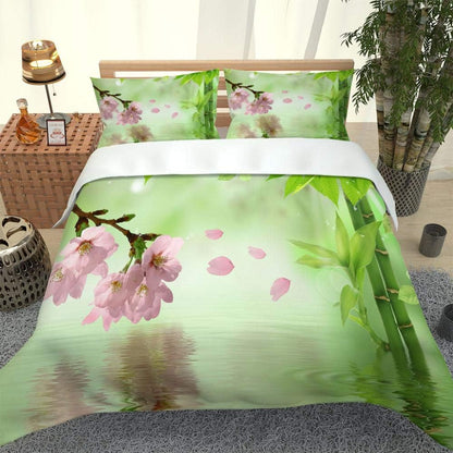 Set Copripiumino Singolo Fiore di Pesco Rosa Mare Set di Biancheria da Copripiumino con Chiusura a Cerniera, Trapunta Set 3 Pezzi in Poliestere, 1 Copripiumino 140x200 e 2 Federe