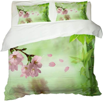 Set Copripiumino Singolo Fiore di Pesco Rosa Mare Set di Biancheria da Copripiumino con Chiusura a Cerniera, Trapunta Set 3 Pezzi in Poliestere, 1 Copripiumino 140x200 e 2 Federe