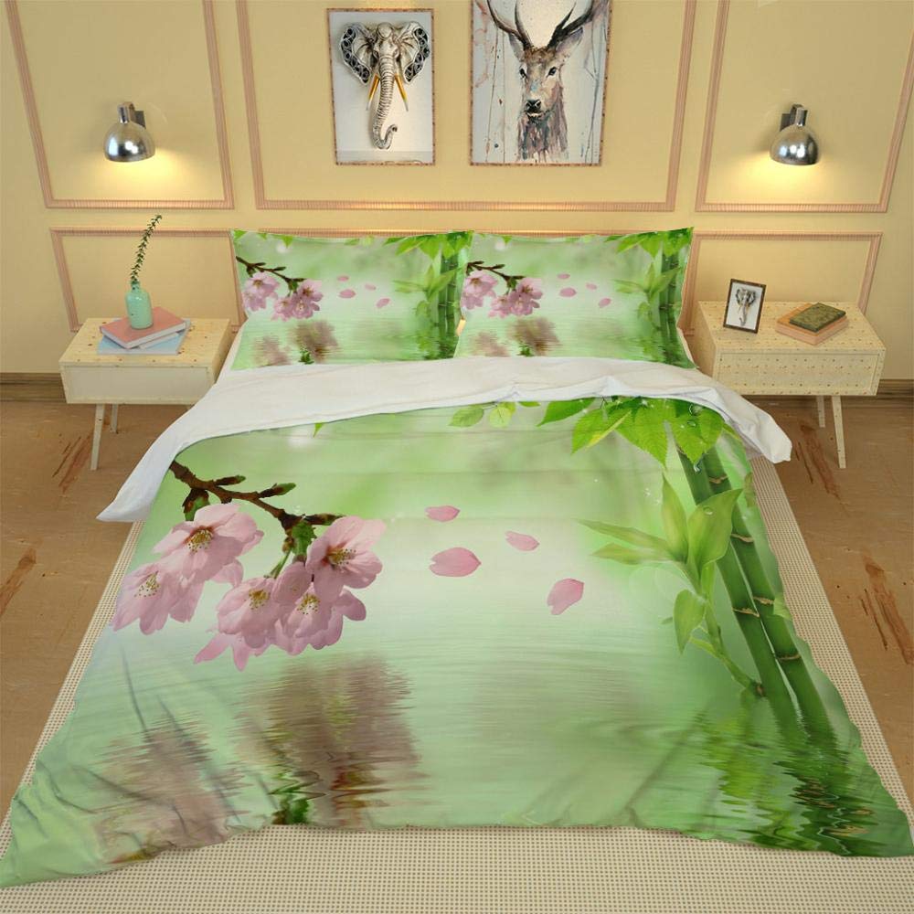 Set Copripiumino Singolo Fiore di Pesco Rosa Mare Set di Biancheria da Copripiumino con Chiusura a Cerniera, Trapunta Set 3 Pezzi in Poliestere, 1 Copripiumino 140x200 e 2 Federe