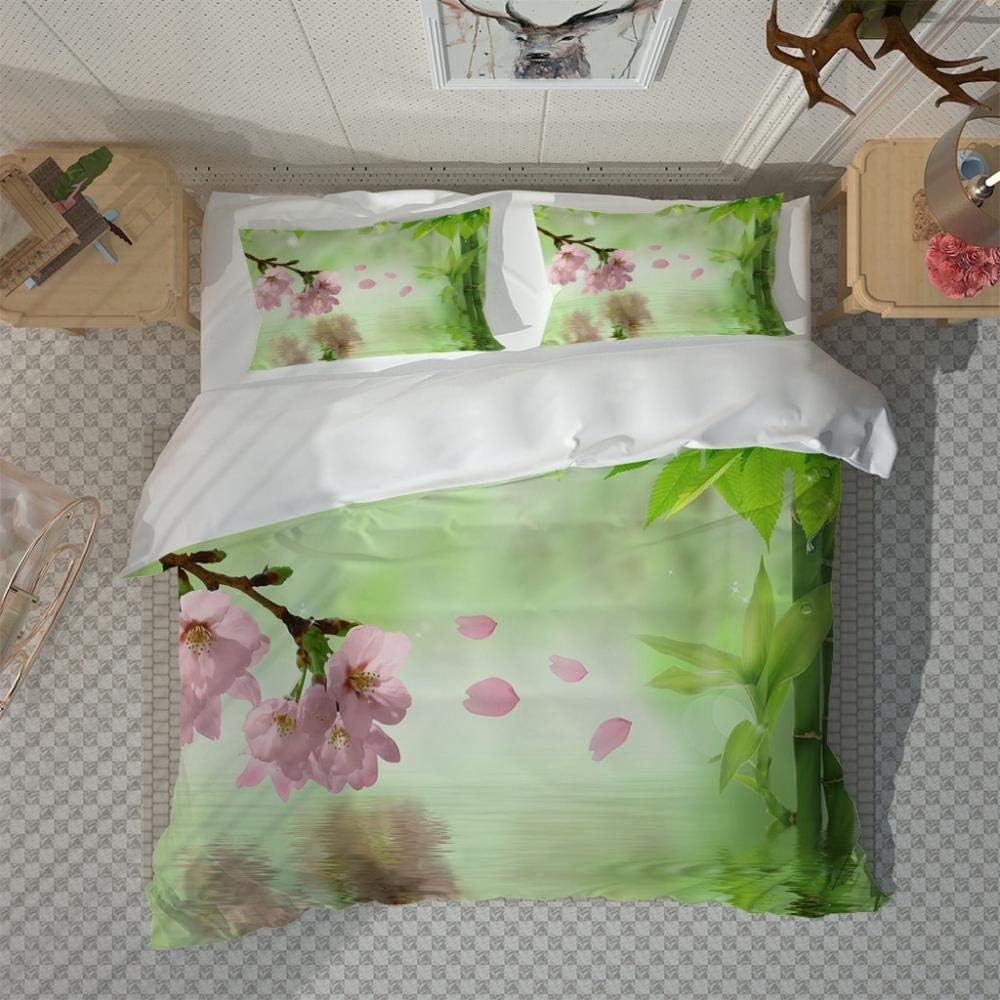 Set Copripiumino Singolo Fiore di Pesco Rosa Mare Set di Biancheria da Copripiumino con Chiusura a Cerniera, Trapunta Set 3 Pezzi in Poliestere, 1 Copripiumino 140x200 e 2 Federe