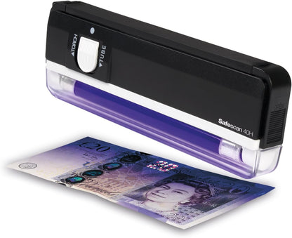Safescan 40H Portable Counterfeit Money Detector that checks banknotes, credit cards and ID's - UV Money Checker For New Notes - Fake Money Note Checker with UV Light - UV Light Money Checker Machine
